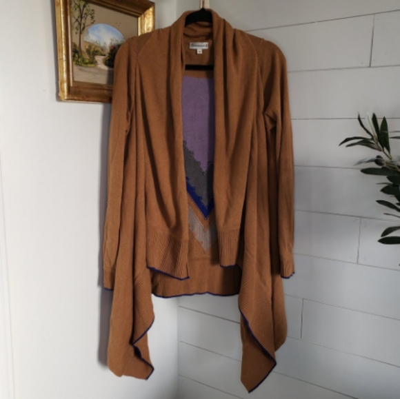 Anthropologie Sweater Brown Purple Open front waterfall - Picture 2 of 5